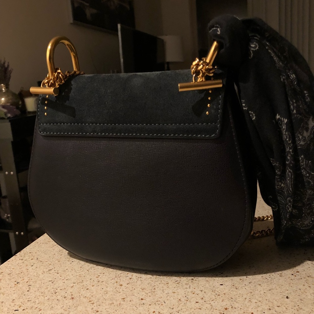 CHLOÉ Full Moon Blue Suede Gold Chain Studded Faye Drew Crossbody Shoulder Bag - Picture 4 of 8